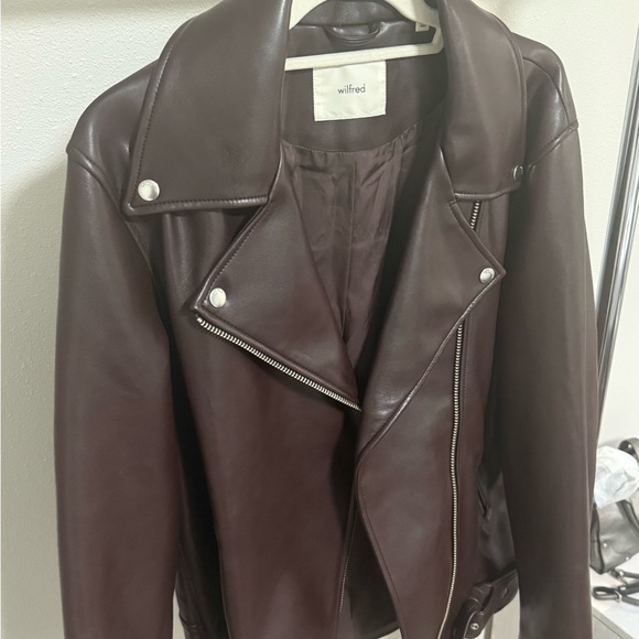 Wilfred Aritzia Freeform Vegan Leather Biker Jacket - Mocha Brown - M - Picture 2 of 5